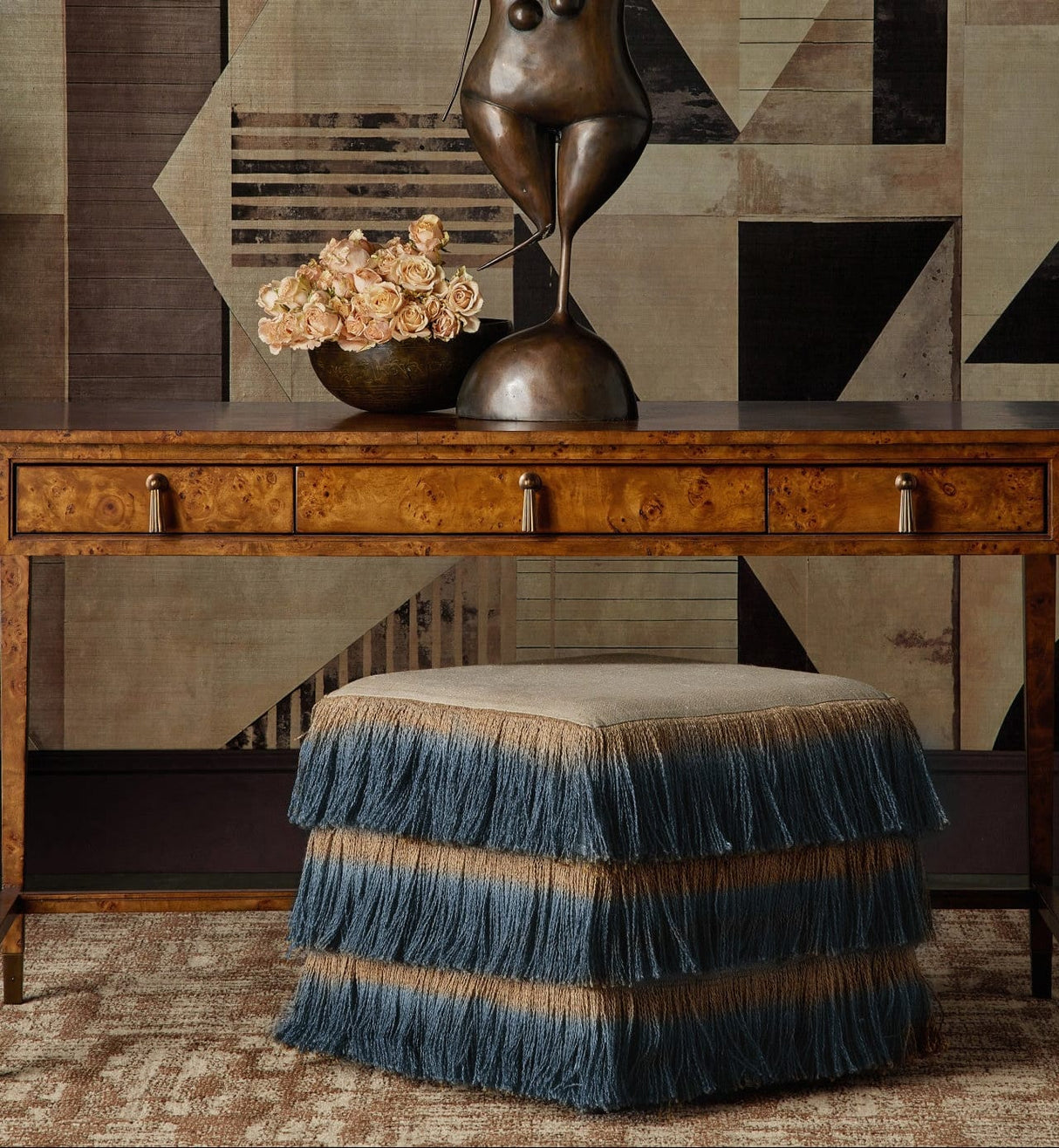 Jute Fringe Ottoman Ottomans + Stools
