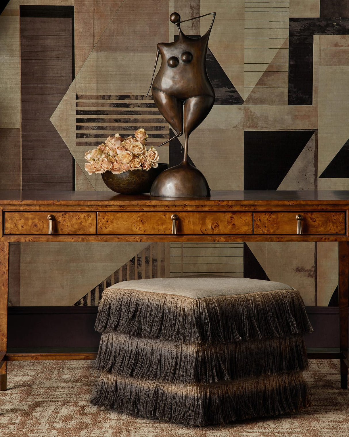 Jute Fringe Ottoman Ottomans + Stools
