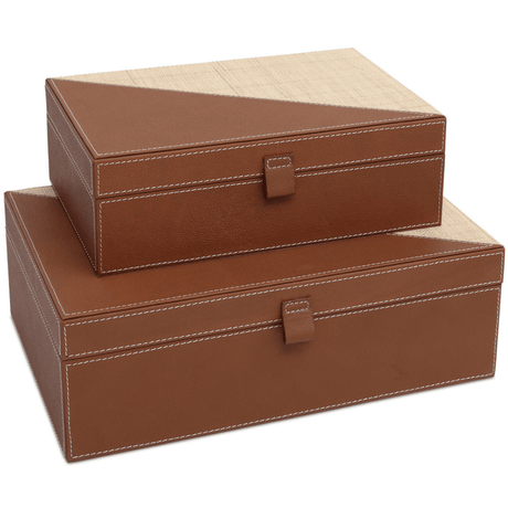 Leather & Raffia Box (Set of 2) Boxes 1200-1069
