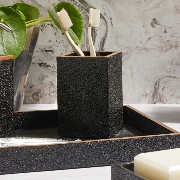 Manchester Bath Collection - Black Realistic Faux Shagreen Bath Accessory