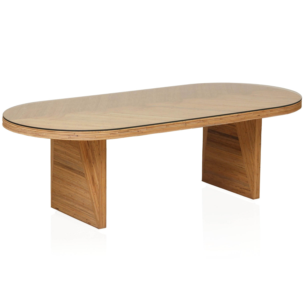 Maya Natural Rattan and Glass Oval Dining Table