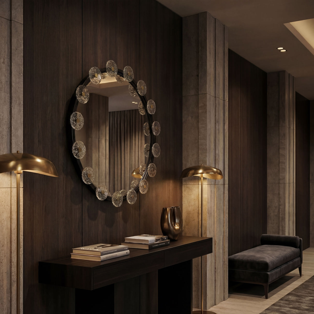 Moira Mirror with Glass Details Round + Oval Mirrors PZ008MTB 00842449131729