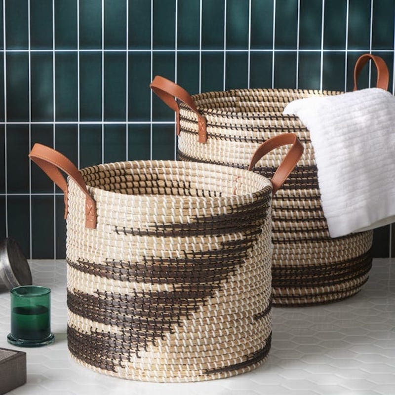 Natural Wicker Square Nested Baskets with Handles (Set of 3)