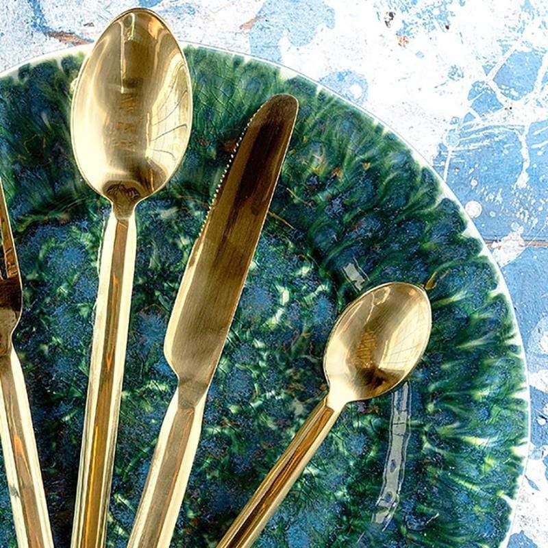 Blue Pheasant Roland Polished Gold Flatware Set Meadow Blu