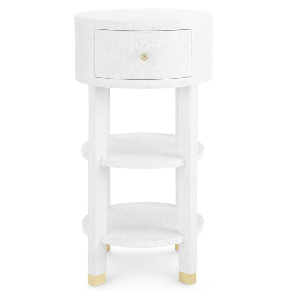 White round side on sale table with drawer