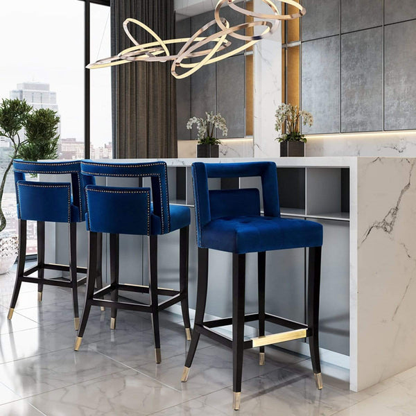 Candelabra Home Hart Velvet Bar and Counter Stool Meadow Blu