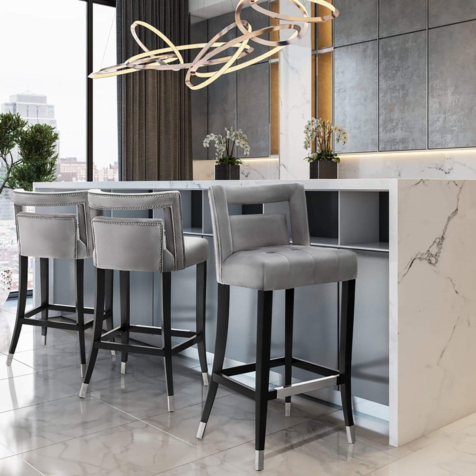 Hart gray velvet counter stool deals