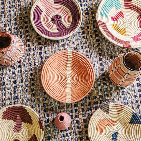 Handwoven Baskets by BLU 12" Large Peach Striped Round Basket Wall across-africa-FB.20659