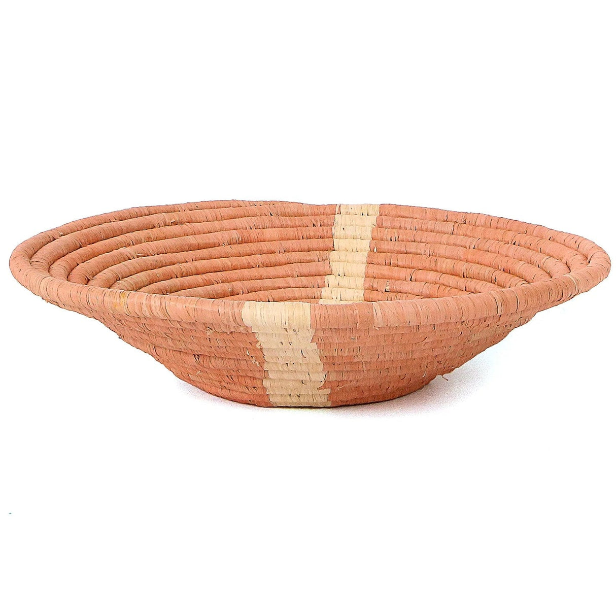 Handwoven Baskets by BLU 12" Large Peach Striped Round Basket Wall across-africa-FB.20659