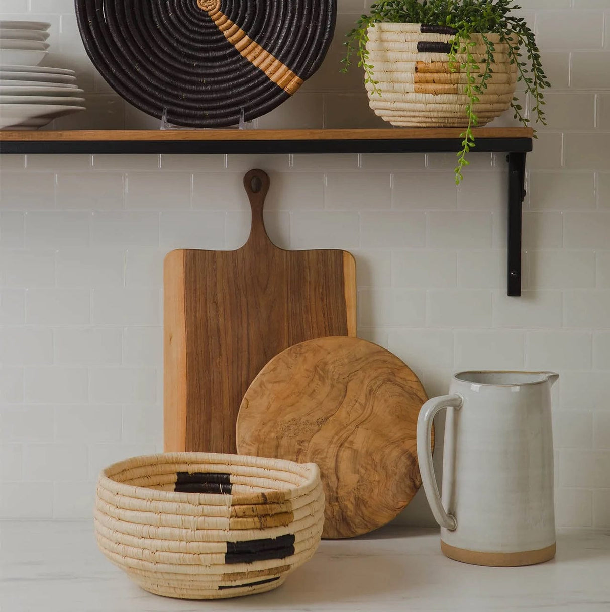 Handwoven Baskets by BLU Medium Banana Leaf Kisasa Deep Round Basket Wall across-africa-CB.20176