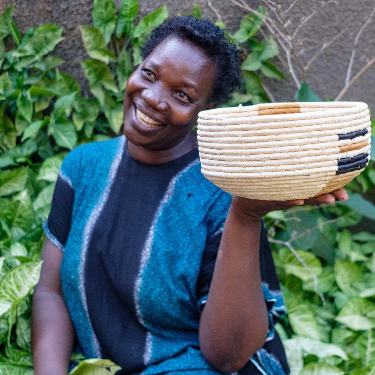 Handwoven Baskets by BLU Medium Banana Leaf Kisasa Deep Round Basket Wall across-africa-CB.20176
