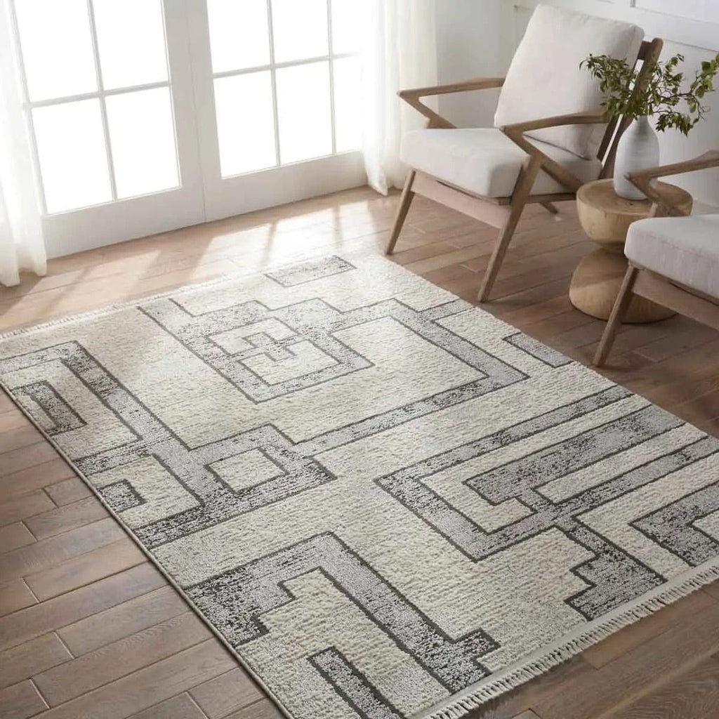 Nirvan Industrial Geometric Indoor Area Rug Charcoal/gray