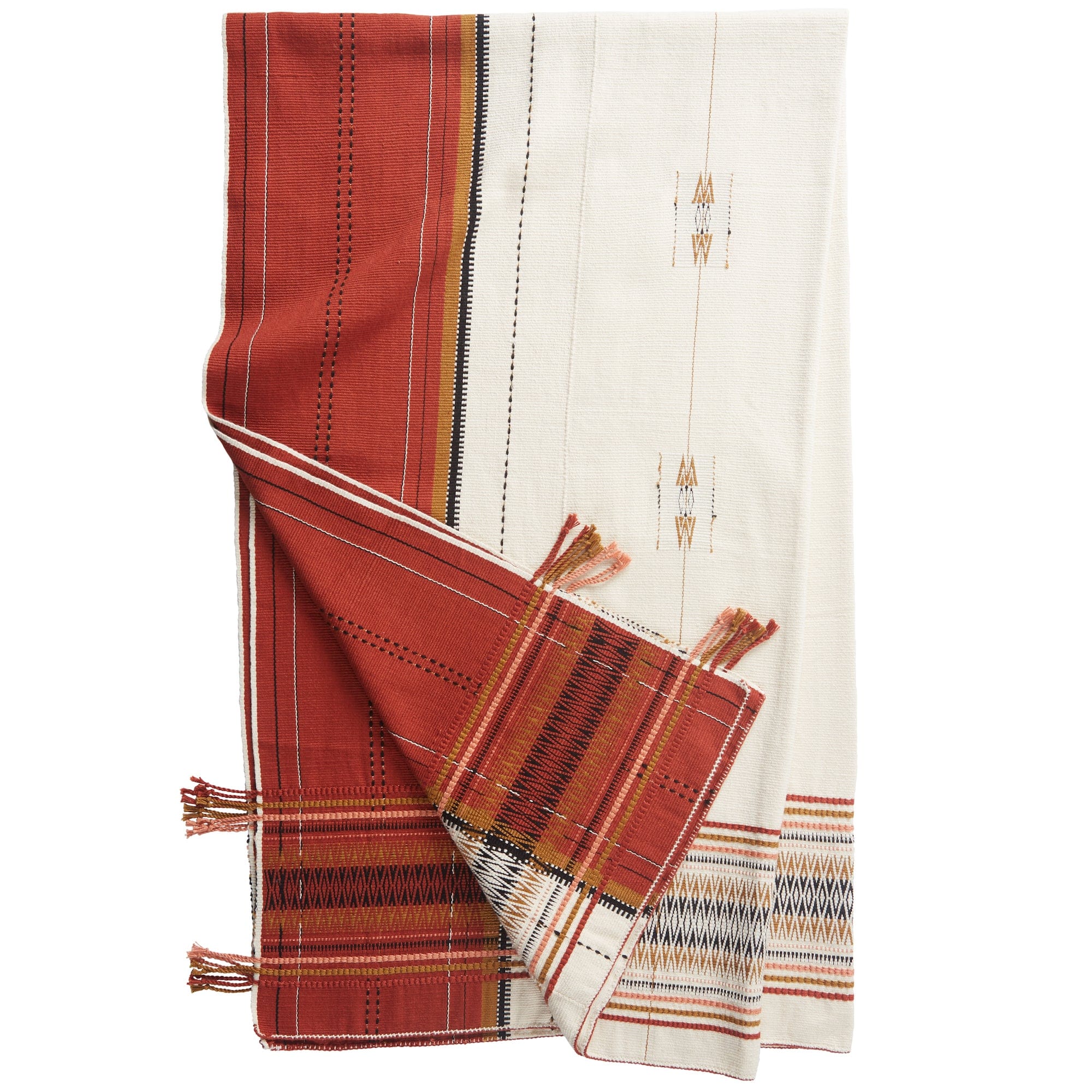 Tribal home decor ethnic Naga blanket red brown black order tan handwoven cotton stripe throw BN94