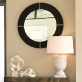 Jamie Young Co. Round Cross Stitch Mirror - Buff Leather Wall