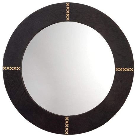 Jamie Young Co. Round Cross Stitch Mirror - Buff Leather Wall jamie-young-co-6CROS-LGES 688933031201