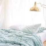 Lazybones Rosette Round Cushion in Aqua Marle Organic Cotton Bedding and Bath lazybones-eurram