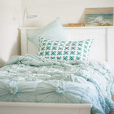 Lazybones Rosette Round Cushion in Aqua Marle Organic Cotton Bedding and Bath lazybones-eurram