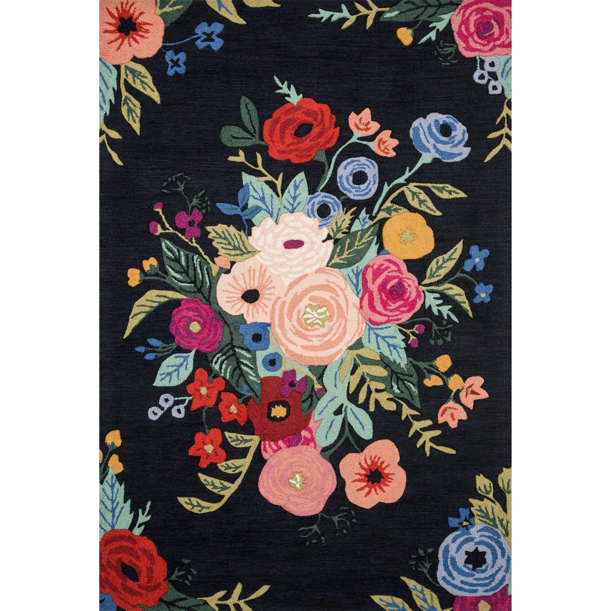 Loloi Rifle Paper Les Fleurs LES-03 Rug, Black / Multi / 3'6 x 5'6