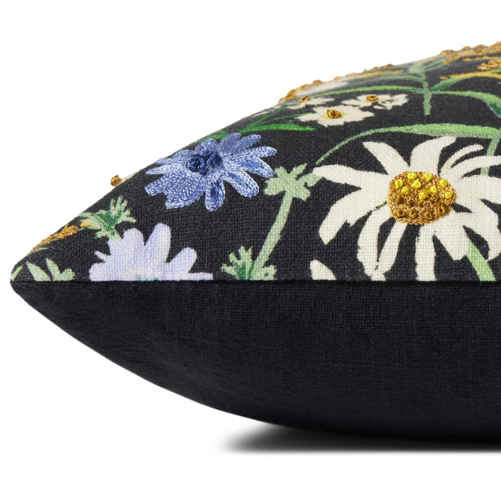 Loloi Rifle Paper Co. Wildflowers Black Pillow – Meadow Blu
