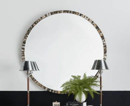 Oly Studio Pearl Round Mirror - Grey Mother of Pearl Wall