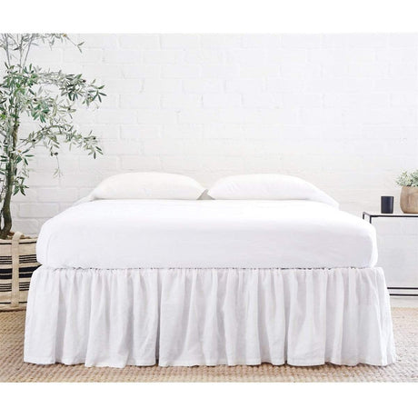 Pom Pom at Home Gathered Linen Bedskirt - White Bedding and Bath