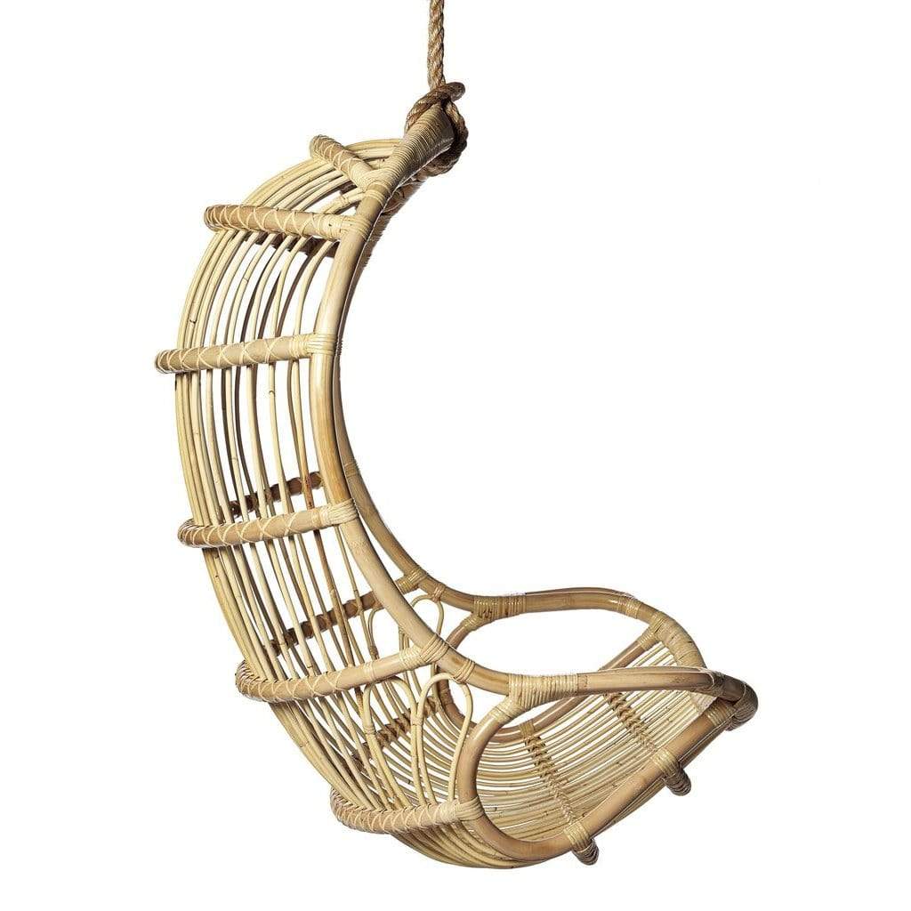 Riviera Rattan Hanging Swing Chair Natural Meadow Blu