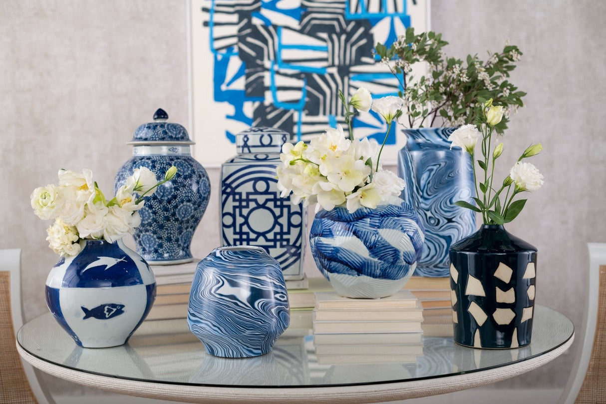 Villa & House Flower Temple Jar - Blue & White Decor villa-house-FLW-700-300