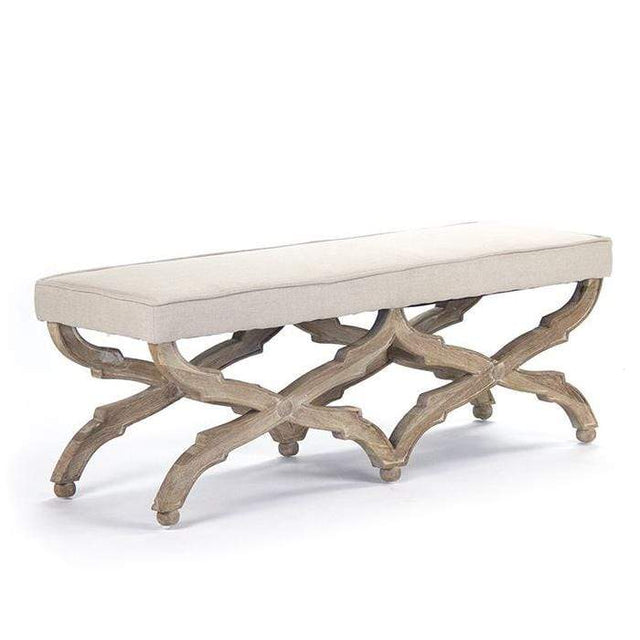 Zentique Crescenzo Bench in Natural Linen and Limed Grey Oak Furniture Zentique-CF163-E272-A003